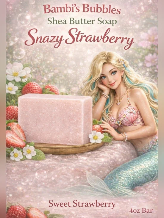 Hand Crafted Snazy Strawberry Shea Butter Soap 4oz Bar - Picture 1 of 3